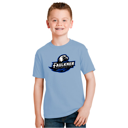  Youth Light Blue T Shirt - Faulkner University Primary Logo