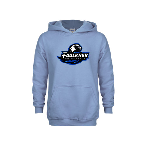  Youth Light Blue Fleece Hoodie - Faulkner University Primary Logo