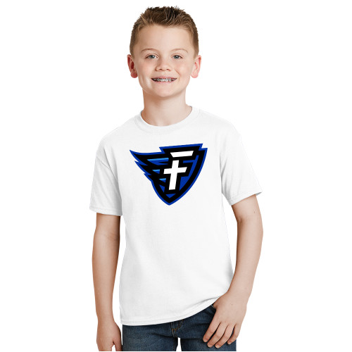  Youth White T Shirt - Faulkner University F Wing Shield