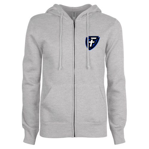  ENZA Womens Grey Fleece Full Zip Hoodie - Faulkner University F Shield
