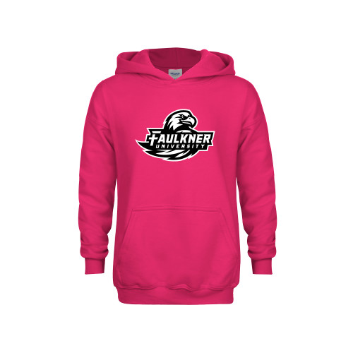  Youth Hot Pink Fleece Hoodie - Faulkner University Primary Logo