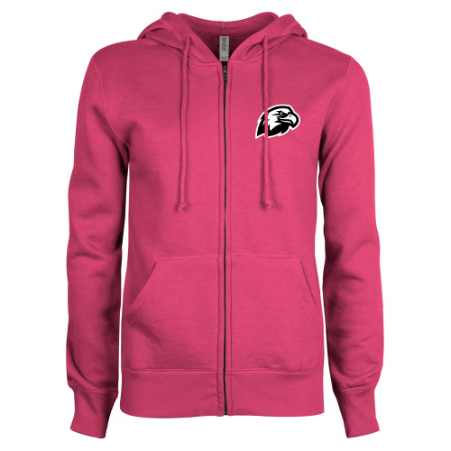  ENZA Womens Fuchsia Fleece Full Zip Hoodie - Faulkner University Mascot Head