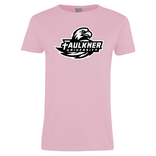  Womens Pink Short Sleeve Tee - Faulkner University Primary Logo