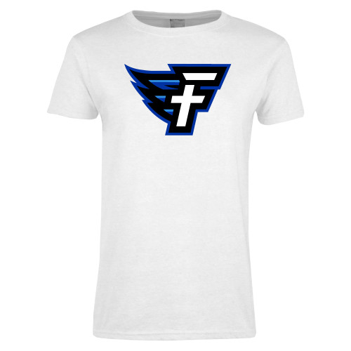  Womens White Short Sleeve Tee - Faulkner University F Wing