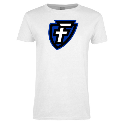  Womens White Short Sleeve Tee - Faulkner University F Shield