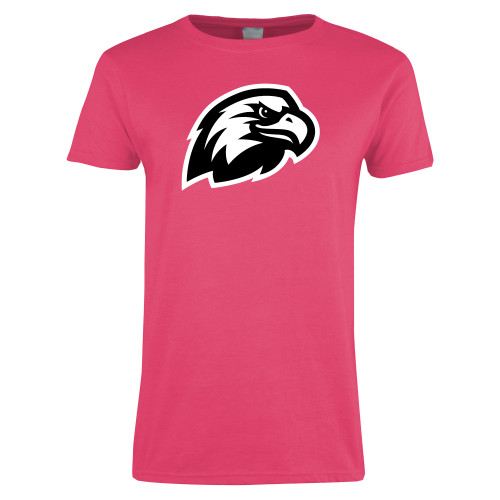  Womens Hot Pink Short Sleeve Tee - Faulkner University Mascot Head