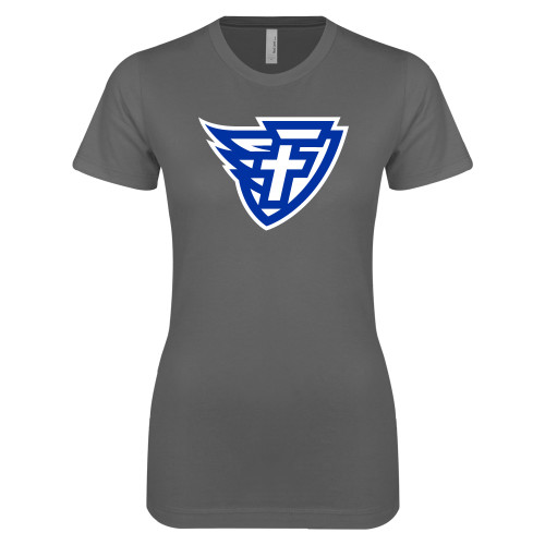  Next Level Womens Charcoal Boyfriend Tee - Faulkner University F Wing Shield