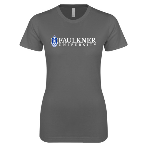  Next Level Womens Charcoal Boyfriend Tee - Faulkner University  with Crest Flat