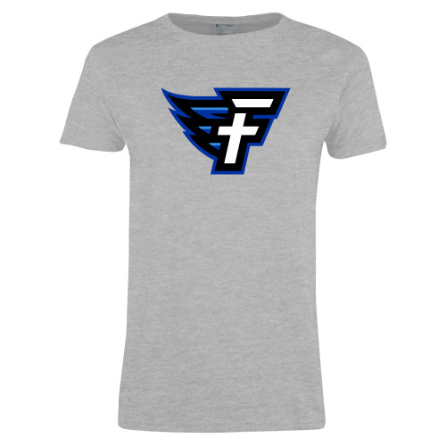  Womens Grey Short Sleeve Tee - Faulkner University F Wing