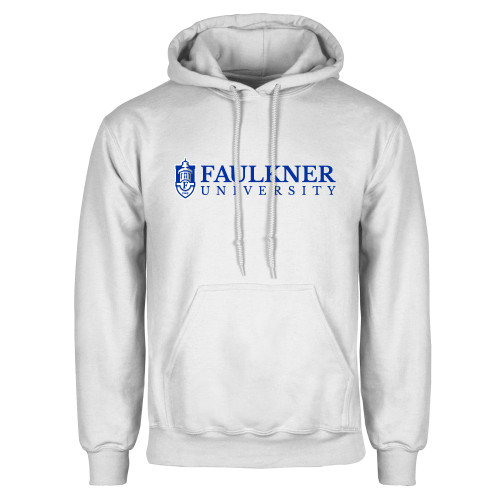  White Fleece Hoodie - Faulkner University  with Crest Flat