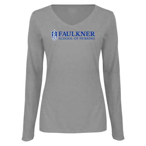  Womens Grey Long Sleeve V Neck Tee  - Faulkner University School of Nursing