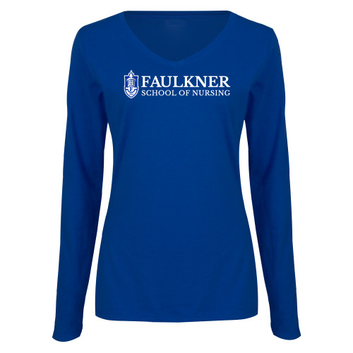  Womens Royal Long Sleeve V Neck Tee  - Faulkner University School of Nursing