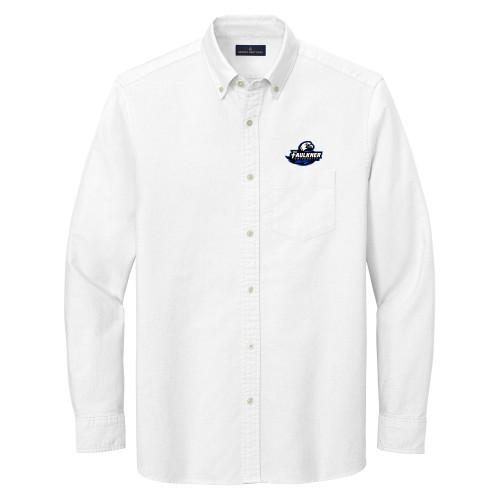  Brooks Brothers Mens White Casual Oxford Cloth Shirt - Faulkner University Primary Logo EMB