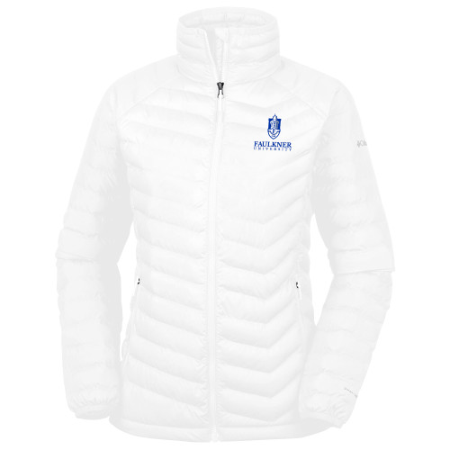  Columbia Womens White Powder Lite Jacket - Faulkner University with Crest Stacked EMB