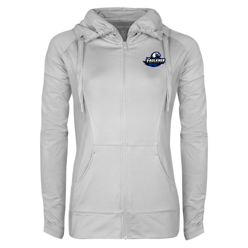  Womens White Sport Wick Stretch Full Zip Jacket - Faulkner University Primary Logo EMB