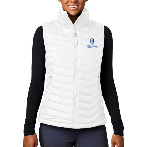  Columbia Womens White Powder Lite Vest - Faulkner University with Crest Stacked EMB