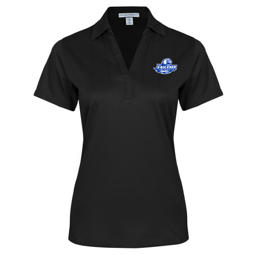  Womens Black Performance Fine Jacquard Polo - Faulkner University Primary Logo EMB