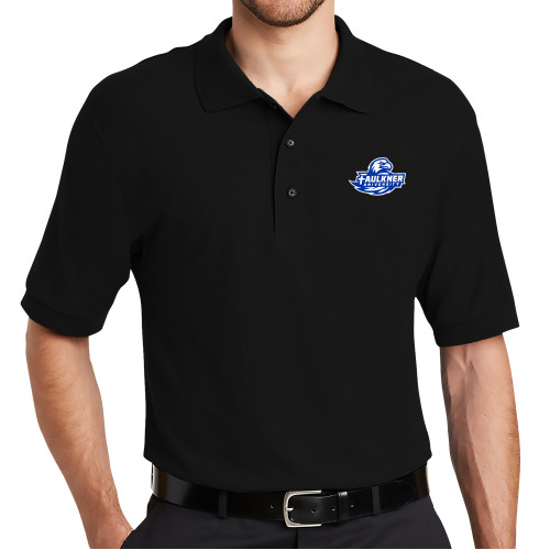  Black Silk Touch Polo - Faulkner University Primary Logo EMB