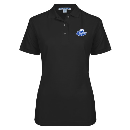  Womens Silk Touch Black Pique Polo - Faulkner University Primary Logo EMB