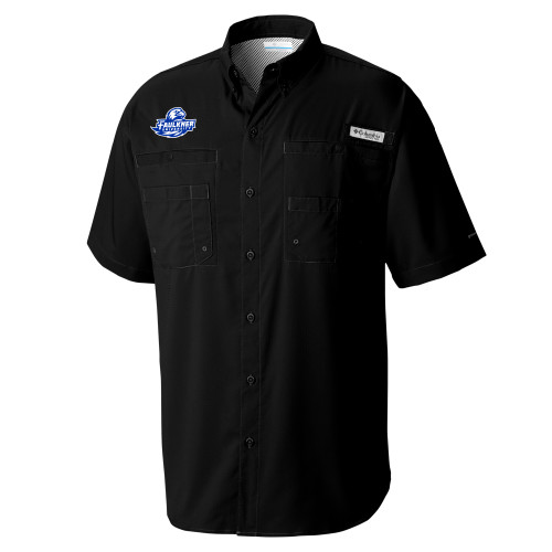  Columbia Black Tamiami Performance Short Sleeve Shirt - Faulkner University Primary Logo EMB
