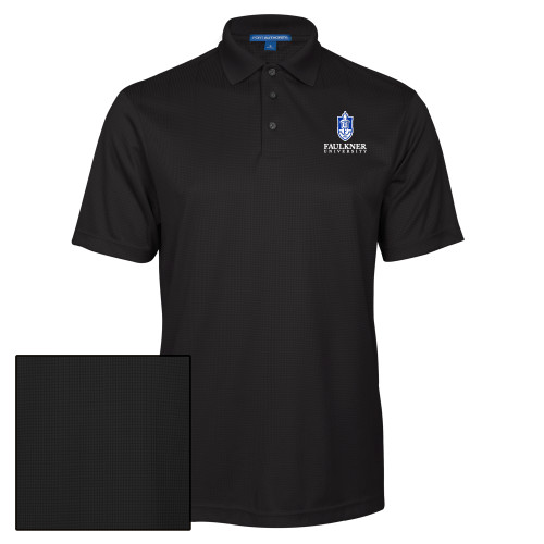  Black Performance Fine Jacquard Polo - Faulkner University with Crest Stacked EMB