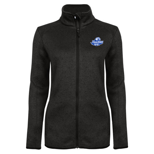 Womens Black Heather Fleece Jacket - Faulkner University Primary Logo EMB