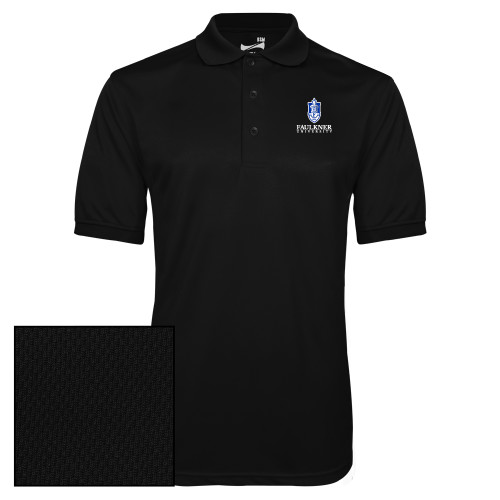  Black Dry Mesh Polo - Faulkner University with Crest Stacked EMB