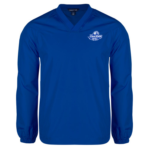  Royal V Neck Raglan Windshirt - Faulkner University Primary Logo EMB