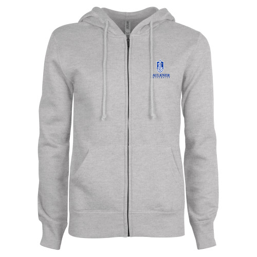  ENZA Womens Grey Fleece Full Zip Hoodie - Faulkner University with Crest Stacked EMB