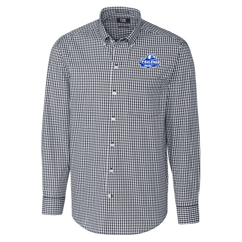  Cutter & Buck Charcoal Gingham Long Sleeve Button Down - Faulkner University Primary Logo EMB