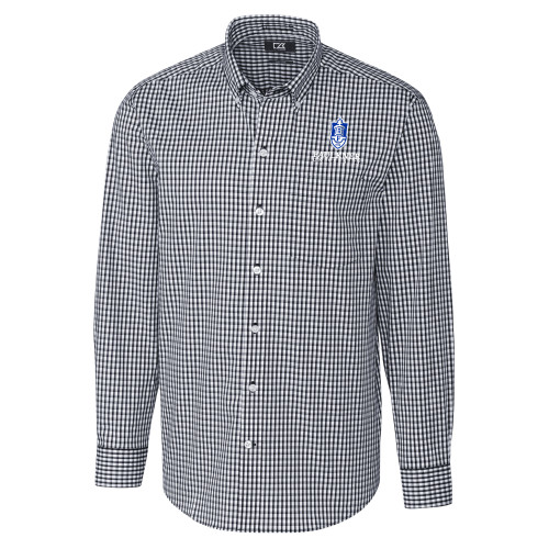  Cutter & Buck Charcoal Gingham Long Sleeve Button Down - Faulkner University with Crest Stacked EMB