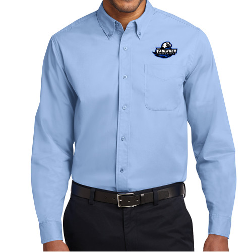  Light Blue Twill Button Down Long Sleeve - Faulkner University Primary Logo EMB