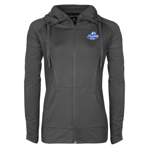  Womens Charcoal Sport Wick Stretch Full Zip Jacket - Faulkner University Primary Logo EMB