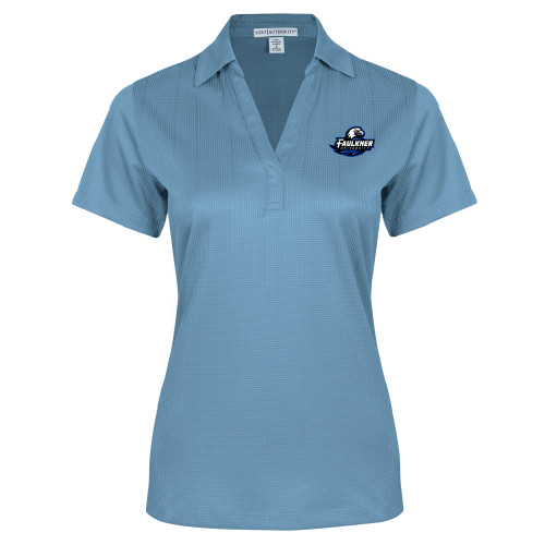  Womens Light Blue Performance Fine Jacquard Polo - Faulkner University Primary Logo EMB