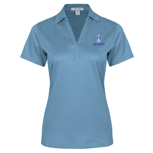  Womens Light Blue Performance Fine Jacquard Polo - Faulkner University with Crest Stacked EMB