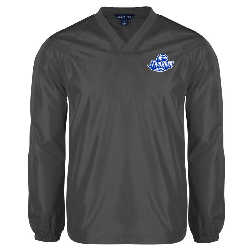  Charcoal V Neck Raglan Windshirt - Faulkner University Primary Logo EMB