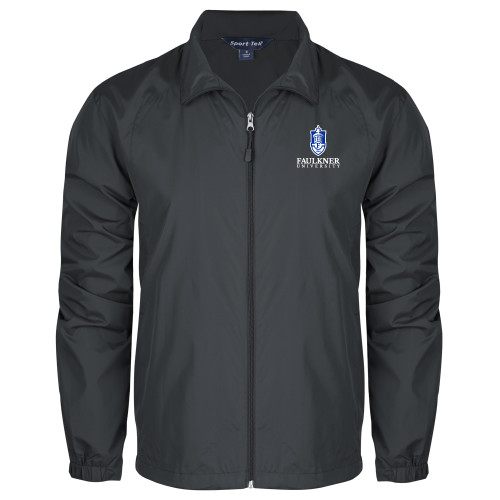  Charcoal Full Zip Wind Jacket - Faulkner University with Crest Stacked EMB