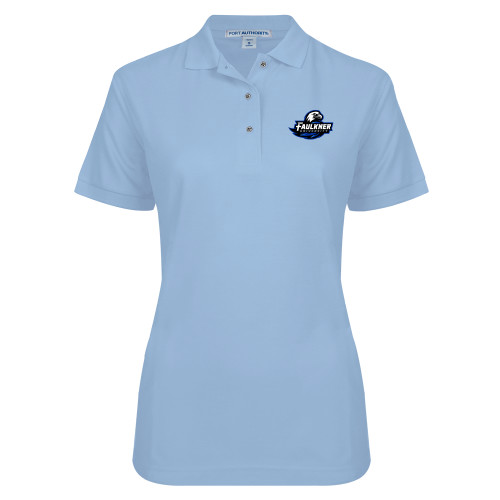  Womens Silk Touch Light Blue Pique Polo - Faulkner University Primary Logo EMB