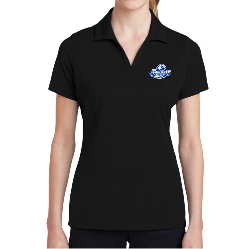 Womens Black Dry Mesh Polo - Faulkner University Primary Logo EMB