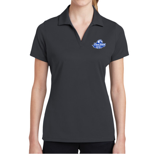  Womens Charcoal Dry Mesh Polo - Faulkner University Primary Logo EMB