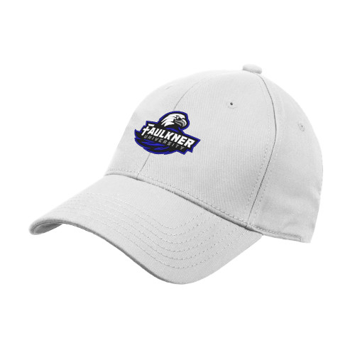  White Structured Adjustable Pro Style Hat - Faulkner University Primary Logo EMB