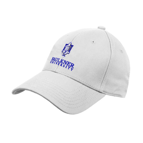  White Structured Adjustable Pro Style Hat - Faulkner University with Crest Stacked EMB