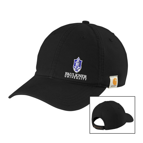  Carhartt Black Cotton Adjustable Canvas Hat - Faulkner University with Crest Stacked EMB