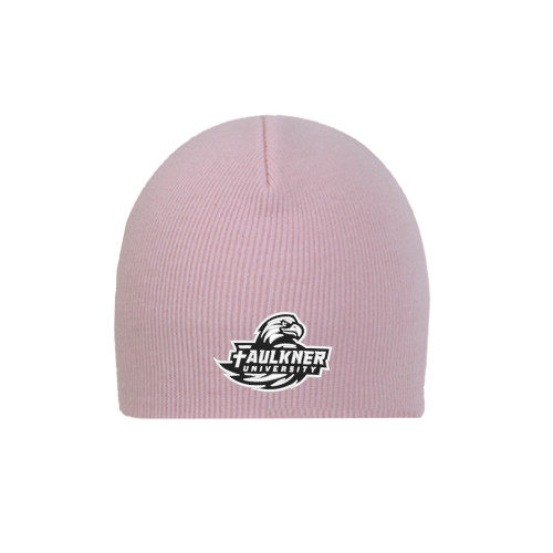  Pink Knit Beanie - Faulkner University Primary Logo EMB