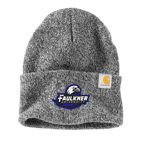  Carhartt Black/White Knit Beanie w/Cuff - Faulkner University Primary Logo EMB