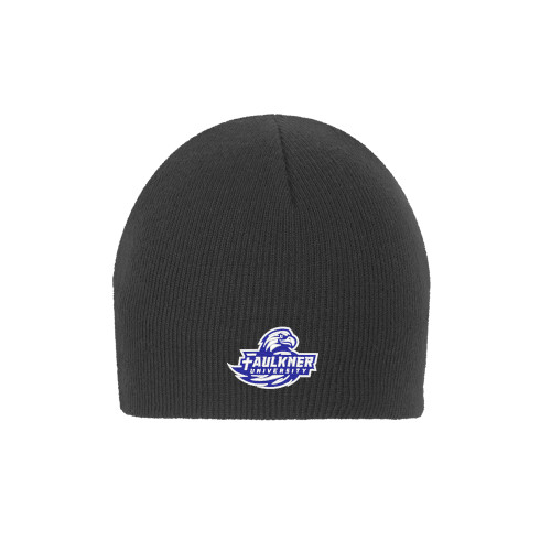  Charcoal Knit Beanie - Faulkner University Primary Logo EMB