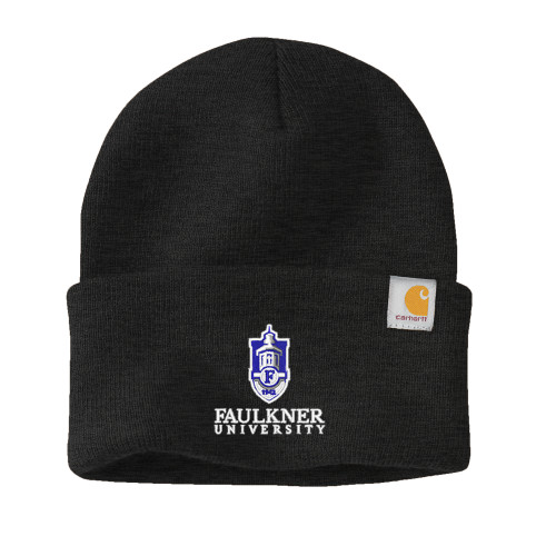  Carhartt Coal Heather Knit Beanie w/Cuff - Faulkner University with Crest Stacked EMB