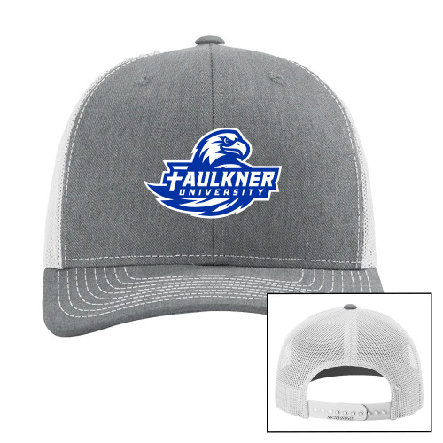  Richardson Heather Grey/Light Grey Trucker Hat - Faulkner University Primary Logo EMB