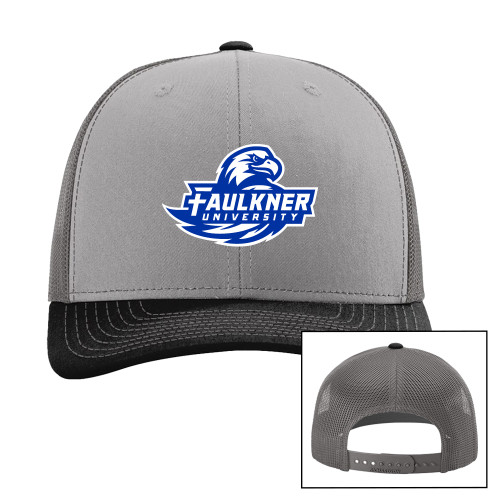  Richardson Grey/Charcoal/Black Trucker Hat - Faulkner University Primary Logo EMB