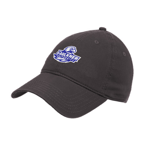  Charcoal Unstructured Adjustable Low Profile Hat - Faulkner University Primary Logo EMB